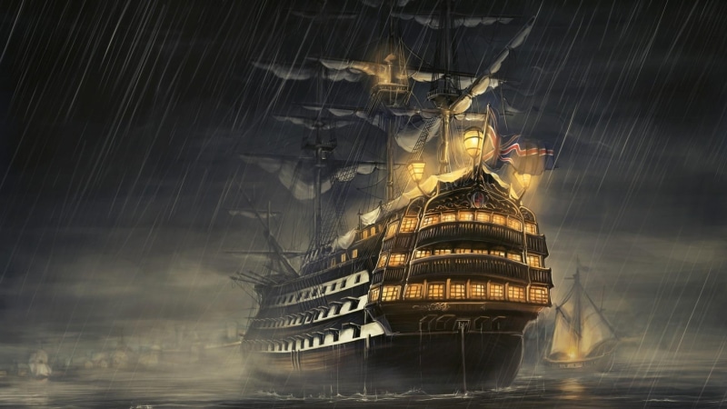 pirate ship, sea, darkness, ship, rainy, pirate, raining, galleon, ghost ship, sailing ship, manila galleon, jolly roger ship, victory ship, rain, 1080P