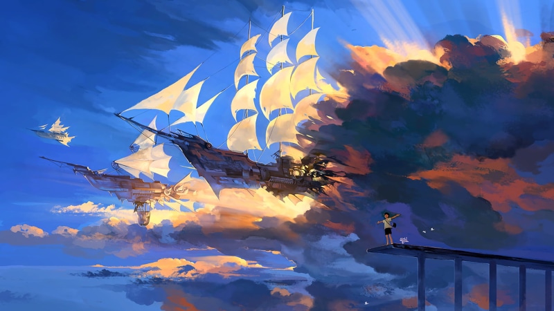 silhouette, clouds, orange color, ship, no people, blue, motion, outdoors, architecture, low angle view, sky, landscape, cloud - sky, galleon