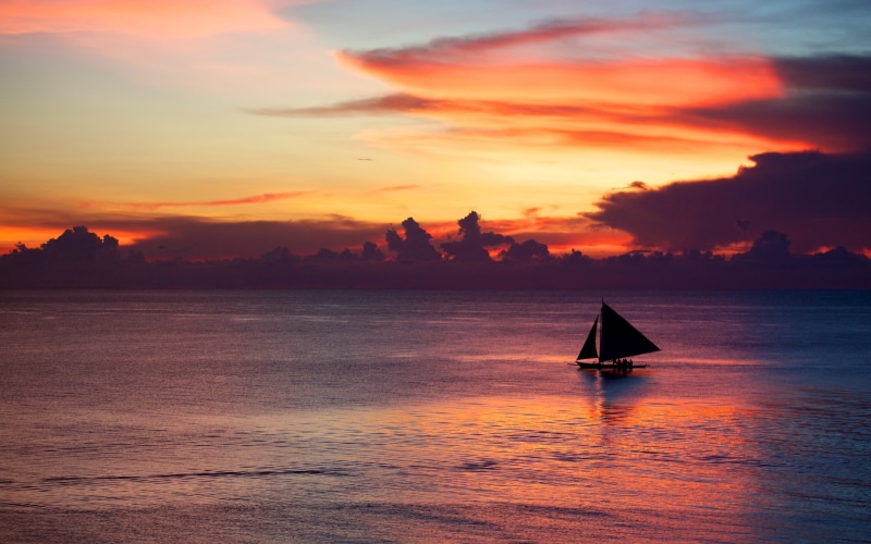 orange color, tranquil scene, sailboat, nature, 2K, sea, landscape, idyllic, no people, water, black, beauty in nature, cloud - sky, tranquility, sailing ship
