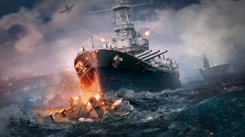 World of Warships, fire - natural phenomenon, motion, ship, warships, sea, war, nautical vessel, burning, 2K, pollution, freight transportation