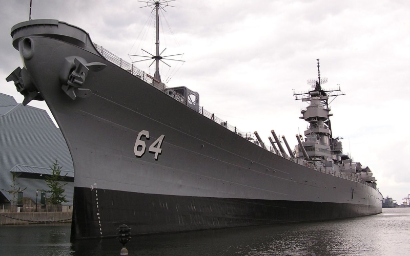 military, battleships, transportation, mode of transportation, moored, USS Wisconsin (BB-64), travel, architecture, sky, no people, ship, navy, cruise