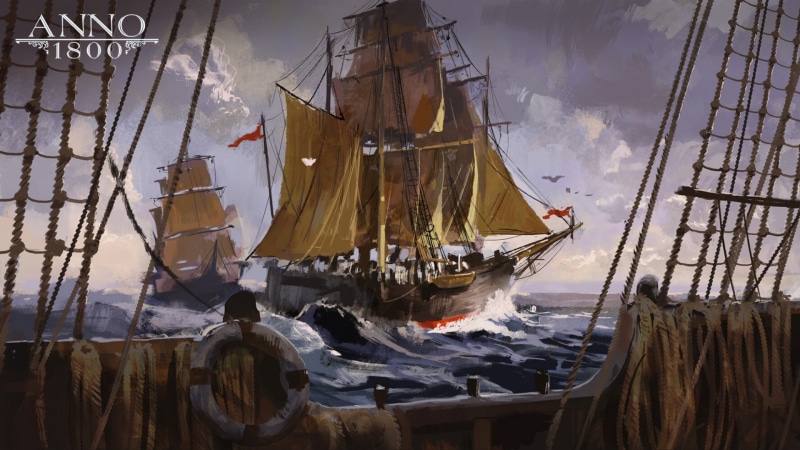 rigging (ship), artwork, 1800s, concept art, Anno 1800, 1080P, sea, frigates, Ubisoft, digital art, sailing ship