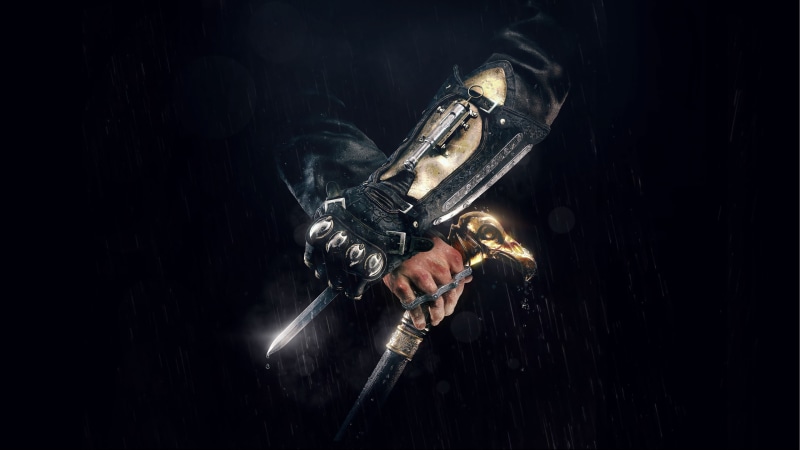 assassin, hand, glove, Assassins Creed, s, creed, protection, adult, smoke - physical structure, men, warning sign, jacob, holding, frye, black background