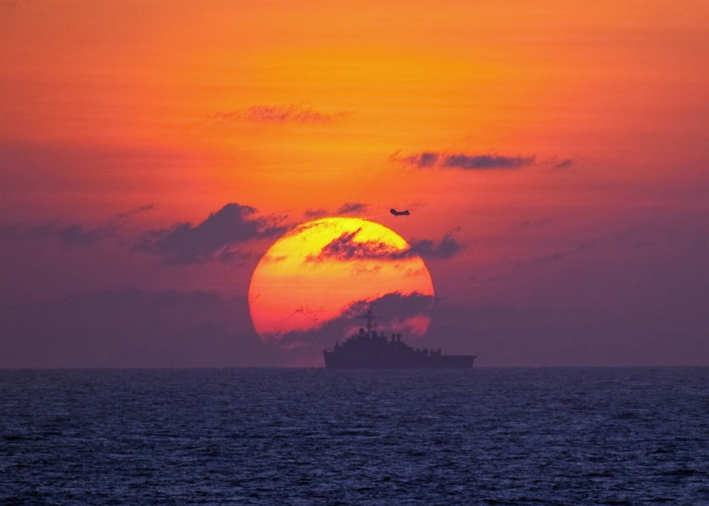 beauty in nature, rippled, romantic sky, tranquility, ship, sun, black, scenics - nature, ocean, vessel, horizon over water, sailing, naval, body, outdoors