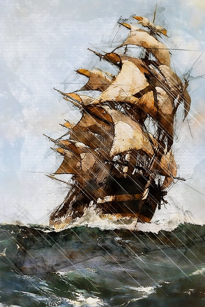 nature, sky, digital painting, stormy, food and drink, digital manipulation, ocean, cold temperature, dry, vertebrate, close-up, frozen, leaf, sea, galleon