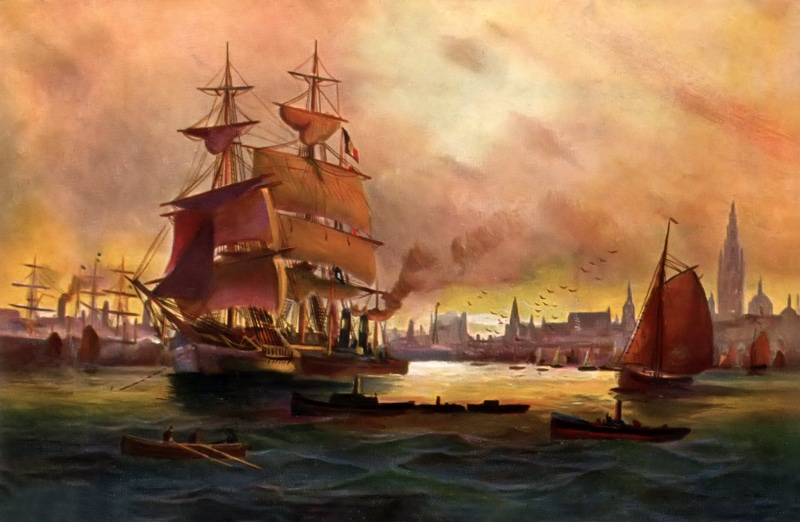 sails, nature, belief, picture, building exterior, landscape, built structure, no people, religion, cloud - sky, painting, the city, body, brown, people