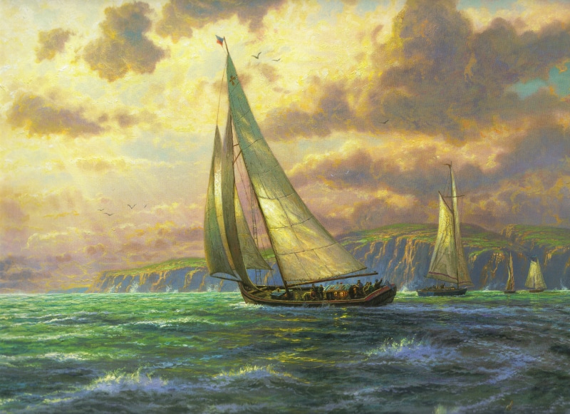 seascape, people Traveling, journey, recreational Pursuit, several, beach, cultures, coastline, vacations, wind, wave, sea, travel, waterfront, sky, Thomas Kinkade