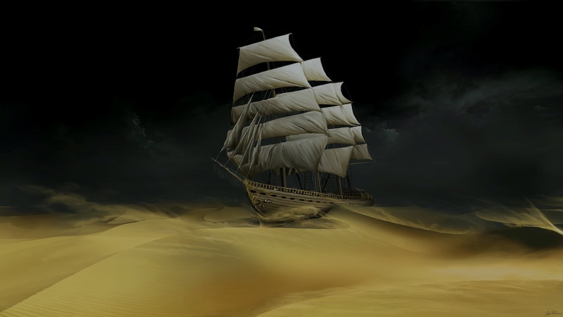 no people, painting, black background, smoke - physical structure, 1080P, nature, digital art, ship, sand, night, sail, sky, scenics - nature, indoors