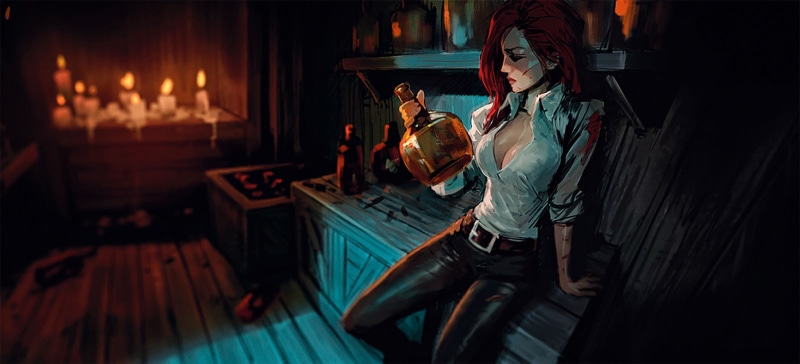 emotion, indoors, lifestyles, 1080P, young adult, young women, one person, miss fortune pirates redhead league of legends concept art illustration, women