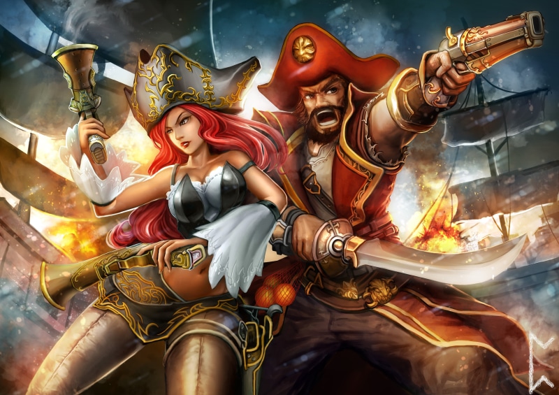 League of Legends, male likeness, statue, Gangplank, indoors, 4K, place of worship, game, creativity, representation, Miss Fortune (League of Legends)