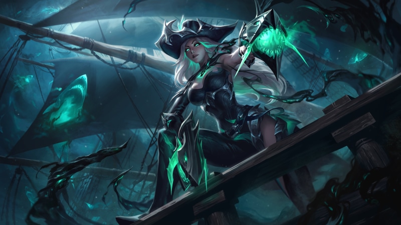 fan art, artwork, cannons, League of Legends, armored woman, ship, green eyes, Miss Fortune (League of Legends), Ruined, white hair, armor, 4K, women