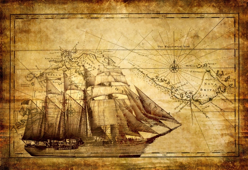 1080P, ship, vintage, old paper, map, sea, sailing ship, Papua New Guinea, island