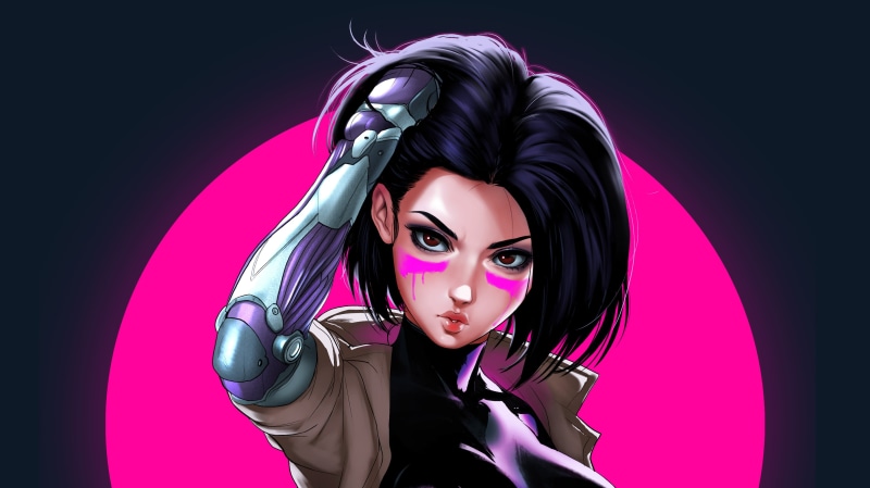 Black Hair, Face, Alita (Alita: Battle Angel), Cyborg, Movie, Short Hair, 2K, Girl, Alita: Battle Angel, Brown Eyes