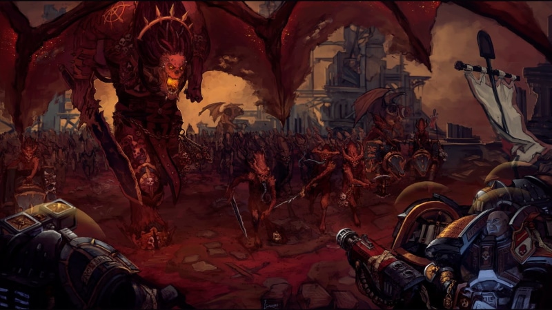Space Marine, Demon, 1080P, Warhammer, Khorne (Warhammer), Warhammer 40K, Battle, Warrior