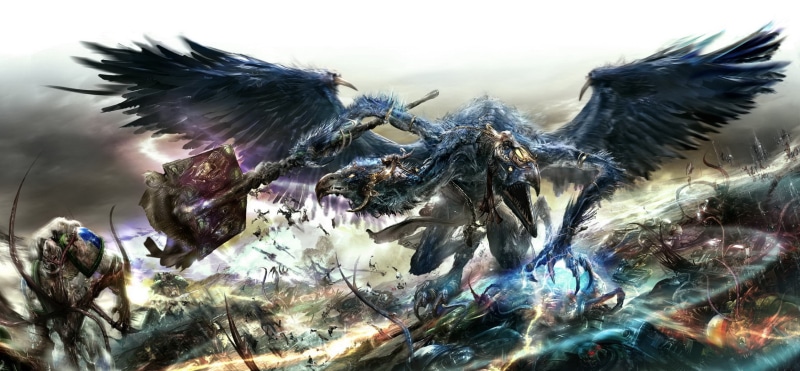 battle, close-up, character, the demon, feather, day, sea, flying, backgrounds, no People, motion, blue, lord of change, dragon, animal themes, Warhammer 40k