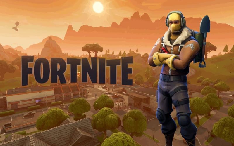 Fortnite, leisure activity, western script, holding, people, nature, day, architecture, sunset, Video Game, lifestyles, men, text, three quarter length