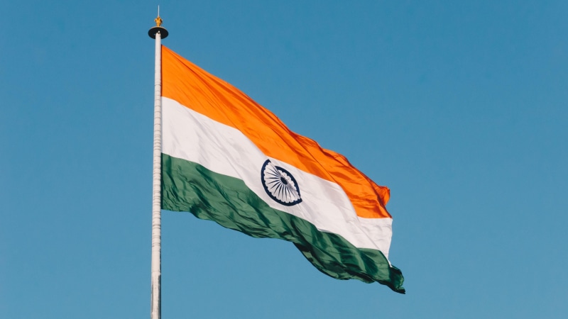 indian flag, pole, clear sky, day, national icon, sunny, nature, sky, pride, flag, orange color, freedom, patriotism, 4K, outdoors, wind, independence