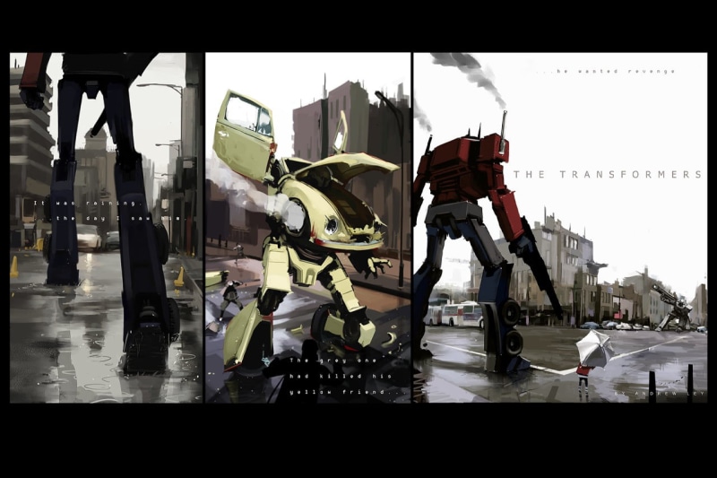 travel, outdoors, group of people, robot, land vehicle, Megatron, glass - material, Optimus Prime, transfer print, mode of transportation, incidental people