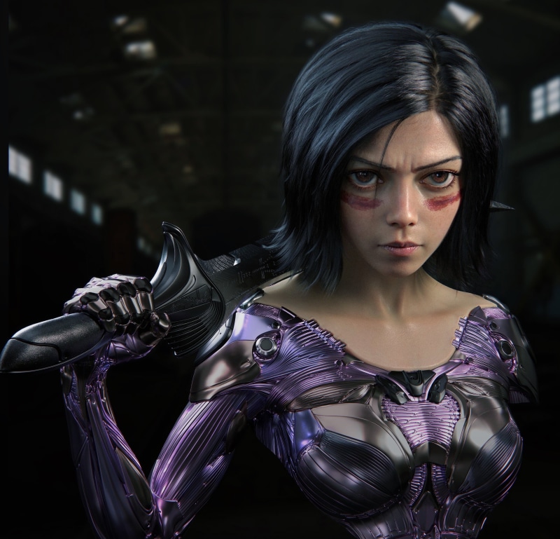 dark hair, ArtStation, digital art, brown eyes, fan art, 2K, Alita: Battle Angel, cyborg