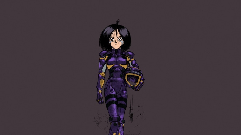 three quarter length, young women, Alita, looking at camera, women, portrait, purple, anime girls, GUNNM, front view, anime, one person, clothing, lifestyles