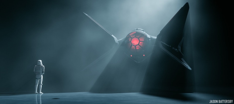 stormtrooper, night, trooper, electric lamp, wars, technology, storm, sky, digital art, spacecraft, outdoors, concept art, futuristic, illuminated, emotion