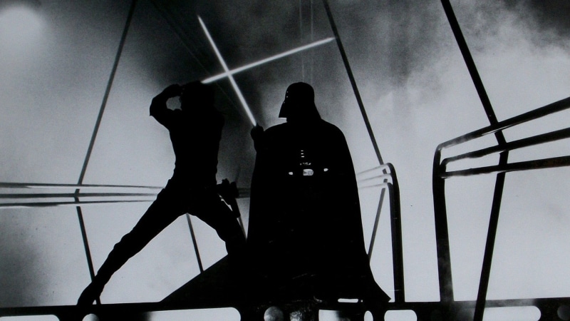 low angle view, adult, three quarter length, darth, digital art, Star Wars, lifestyles, ceiling, people, wars, science fiction, railing, working, wall - building feature