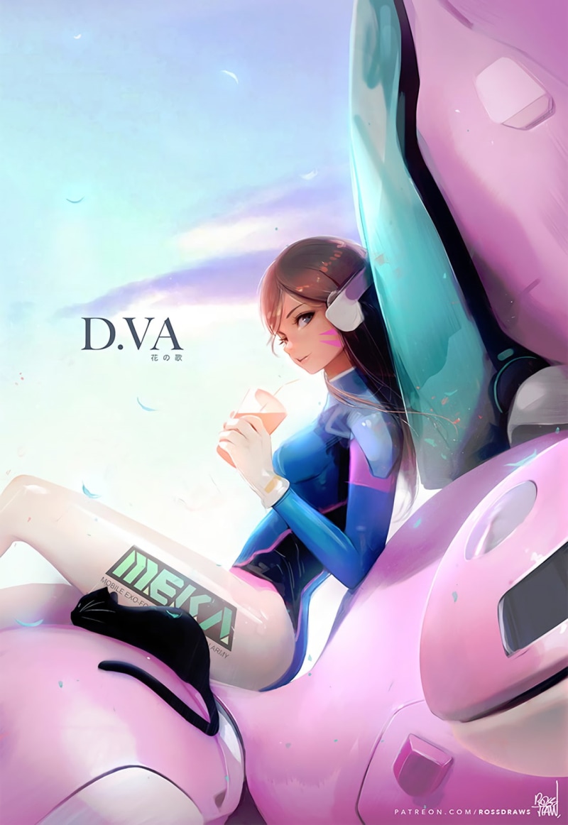 720P, D.Va (Overwatch), digital art, tight clothing, mecha girls, artwork, headphones, looking at viewer, portrait, brunette, portrait display, Overwatch