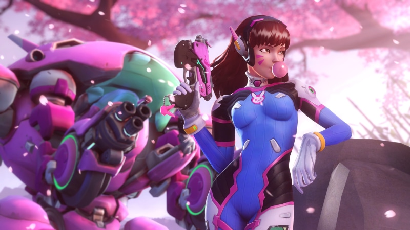 day, illustration, adult, portrait, high angle view, purple, innocence, anime, outdoors, leisure activity, lifestyles, D.Va (Overwatch), looking at camera