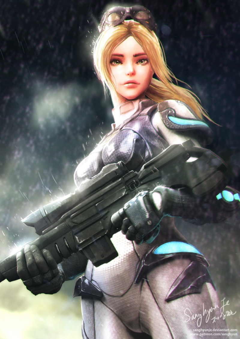 hairstyle, women, laser, portrait, government, beautiful woman, 720P, video games, females, illustration, sport, woman, clothing, Nova (Starcraft), aiming
