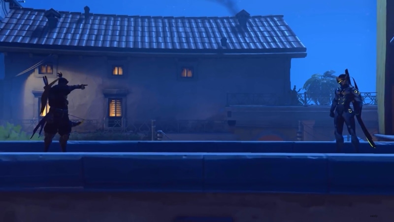 day, statue, human representation, architecture, sword, male likeness, 1080P, real people, creativity, Genji (Overwatch), Hanzo (Overwatch)