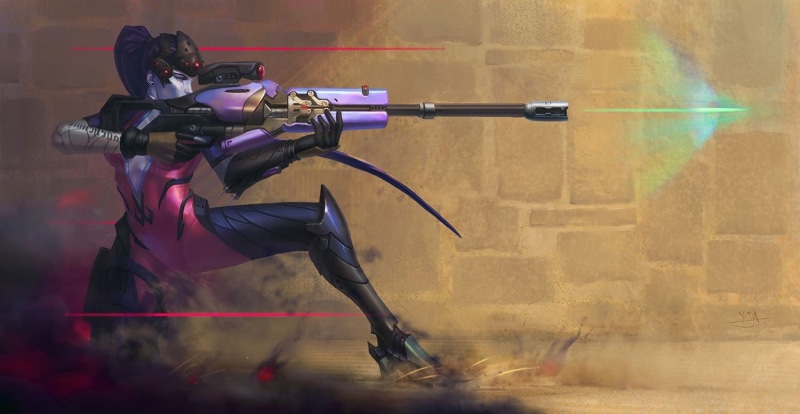 holding, safety, activity, shooting a weapon, clothing, illustration, competition, people, aggression, weapon, protection, Widowmaker (Overwatch), helmet
