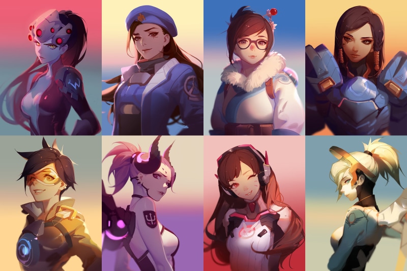 Pharah (Overwatch), business, Tracer (Overwatch), people, cartoon, creativity, adult, real people, clip Art, multiple image, beautiful, standing, human Hair