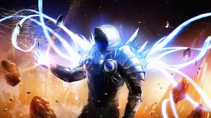 people, fictional, astronaut, blue, outdoors, motion, close-up, futuristic, night, adult, character, space, Tyrael, technology, group of people