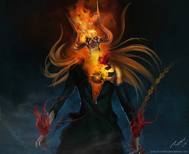 adult, burning, abstract, Hollow, DeviantArt, Vasto Lorde, indoors, motion, black background, anime, Bleach, one person, women, digital composite