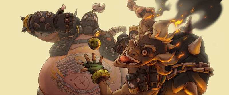 nature, no people, male likeness, art and craft, craft, digital, Blizzard Entertainment, day, Roadhog, representation, Junkrat (Overwatch), Junkrat, Overwatch