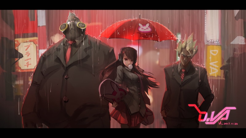 D.Va (Overwatch), incidental people, Roadhog (Overwatch), front view, 1080P, real people, young adult, lifestyles, clothing, outdoors, Overwatch, Junkrat (Overwatch)