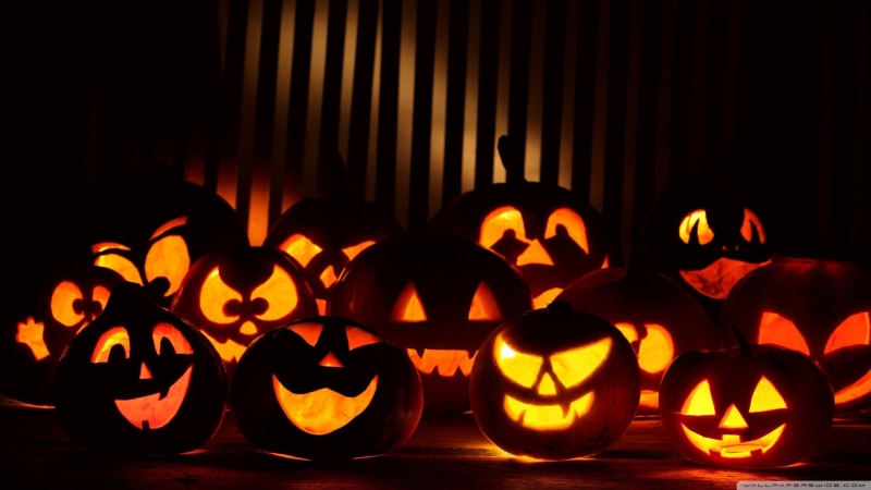 holiday - event, dark, art and craft, spooky, jack o lantern, large group of objects, lot, Halloween, food and drink, 2K, celebration, fear, black background