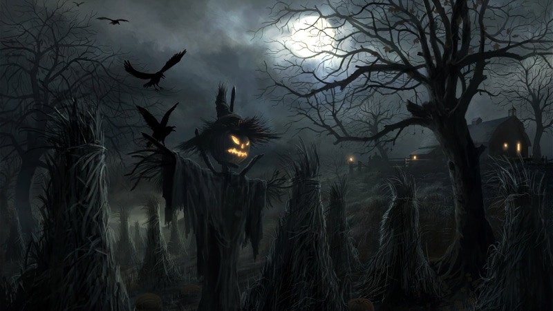 darkness, moonlight, full moon, scarecrow, halloween, 1080P, halloween night, spooky