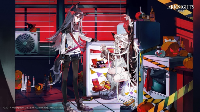 Pocky, Halloween, Arknights, 1080P, kitchen, Color Burst, pumpkin, Texas (Arknights)
