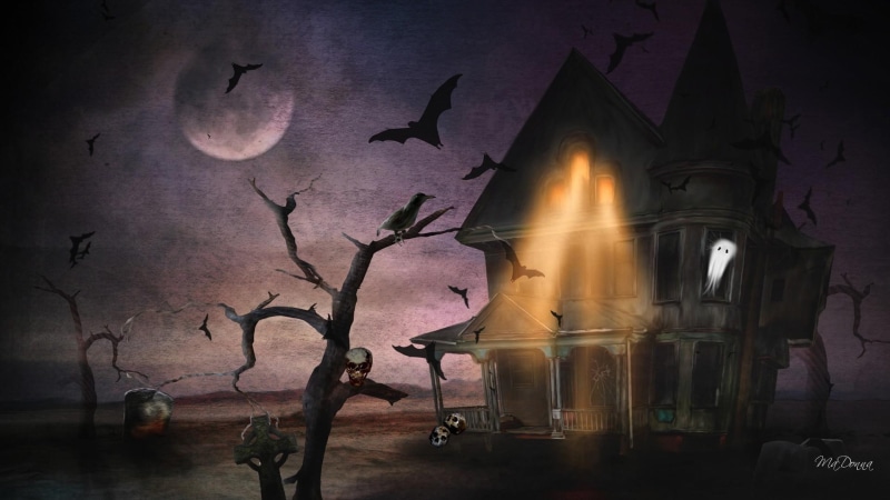 1080P, skulls, firefox persona, goth, october, full moon, haunting, haunted house, ghosts, gothic, trees, halloween