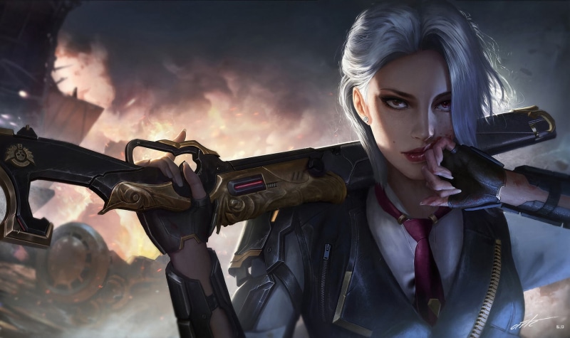 white hair, video games, Overwatch, artwork, gun, women, digital art, 720P, video game characters, Ashe (Overwatch)