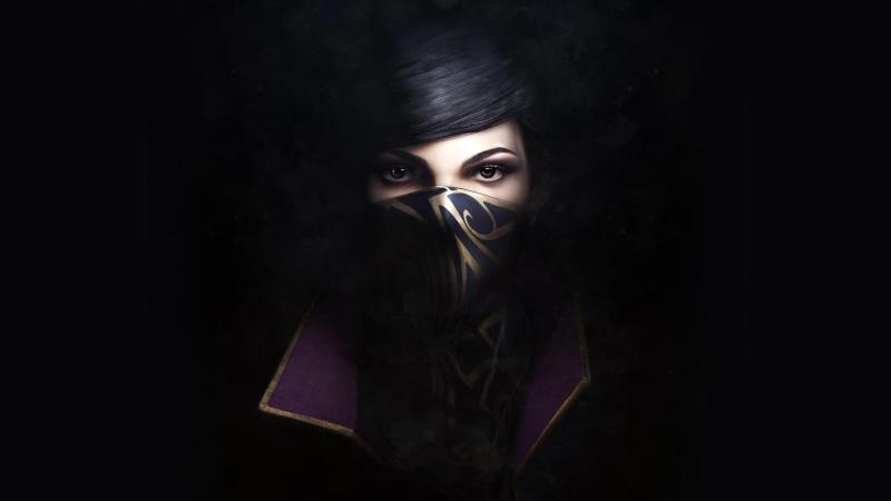 beautiful woman, disguise, black, headshot, mask - disguise, face, dishonored 2, front view, adult, black background, wearing, looking at camera