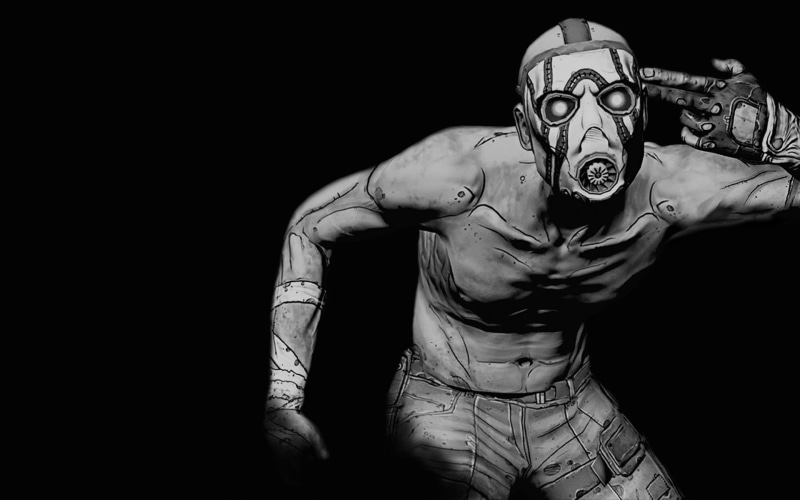 dark, Borderlands, disguise, art and craft, illustration, obscured face, 1080P, man, monochrome, video games, lifestyles, indoors, representation, mask