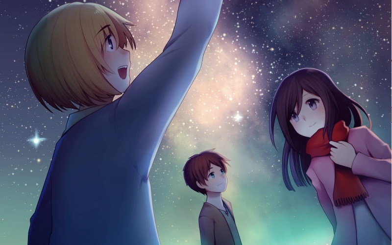 adult, looking, young adult, Mikasa Ackerman, Armin Arlert, night, technology, low angle view, women, people, emotion, arts culture and entertainment, Eren Yeager