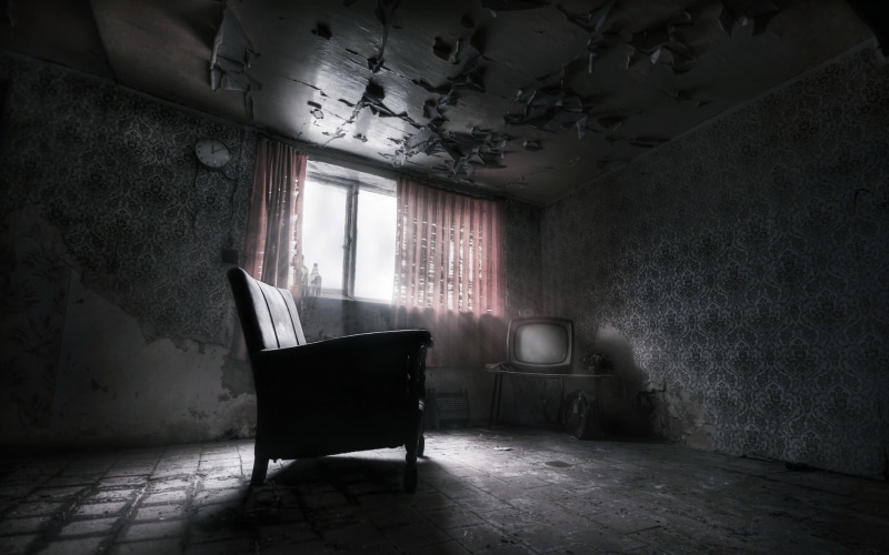 wall - building feature, arts culture and entertainment, music, furniture, day, piano, no people, run-down, abandoned, window, obsolete, flooring, Fantasy