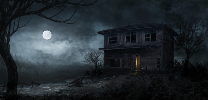 spooky, house, 2K, Moon, artwork, horror, night