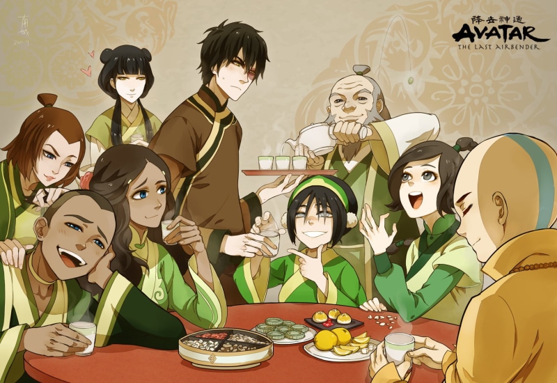 Sokka (Avatar), Brown Hair, Avatar (Anime), Blue Eyes, White Eyes, Black Hair, Tea, Zuko (Avatar), Aang (Avatar), Grey Eyes, 720P, Toph Beifong, Yellow Eyes