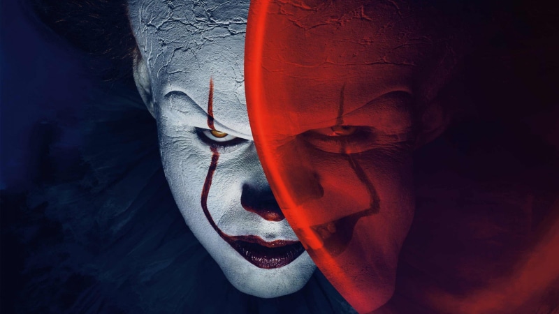 front view, movies, human body part, pennywise, orange color, nature, Bill Skarsgård, one person, red, clowns, 1080P, one animal, textile, standing, young adult