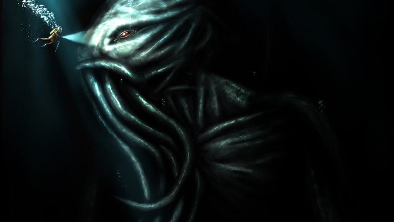 young women, real people, Cthulhu, hairstyle, portrait, women, young adult, human body part, graphic, front view, sea, close-up, one person, H. P. Lovecraft