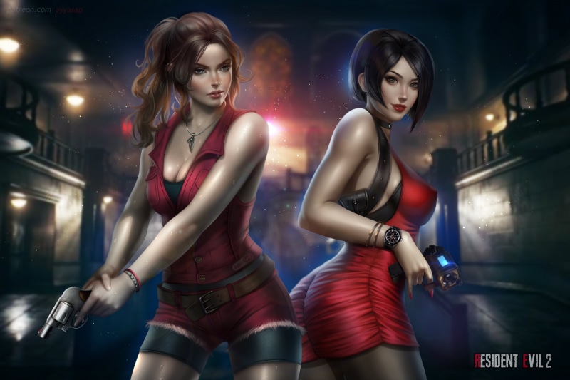 Claire Redfield, digital art, fan art, video games, 4K, illustration, video game characters, AyyaSAP, artwork, Resident Evil, Ada Wong, Ayya Saparniyazova